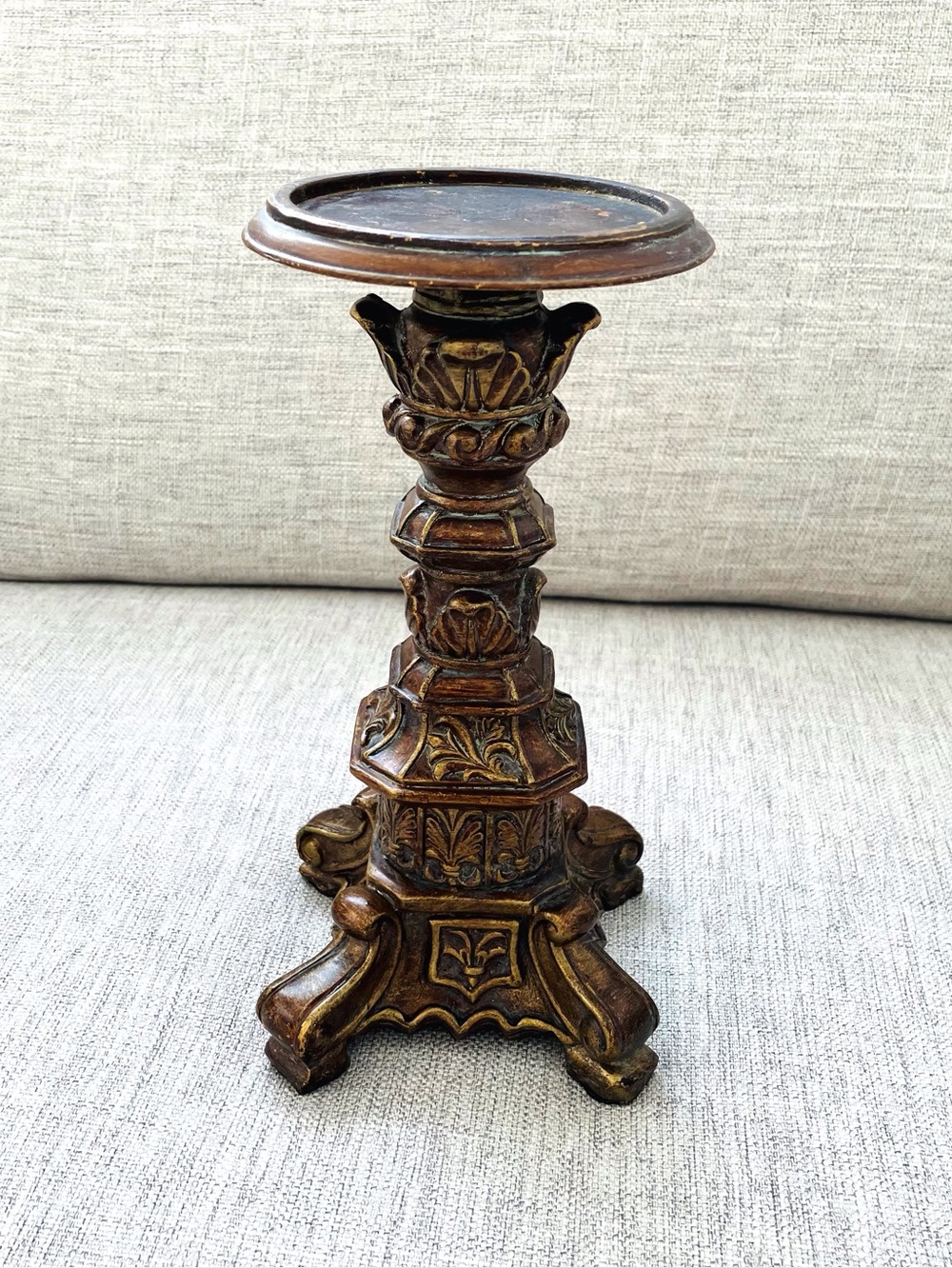 Vintage Baroque Candlestick Holder Ornate Bronze Finish Pedestal Rococo Candle